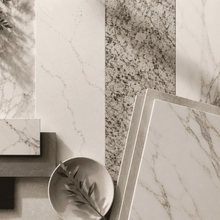 Marble quartz granite and ceramic slab samples for kitchen countertops
